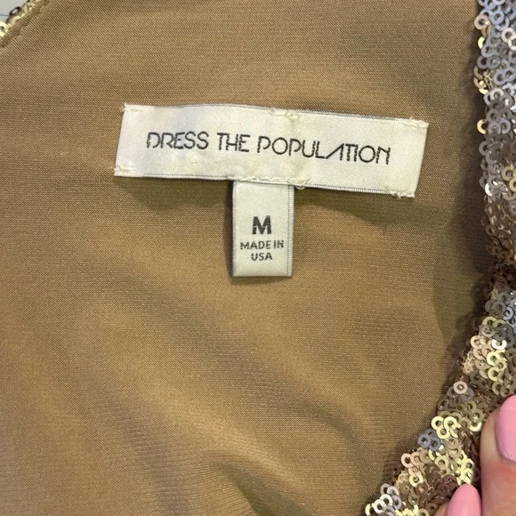 Dress the Population Gold Sequin Mini Dress Size Medium - Picture 3 of 5